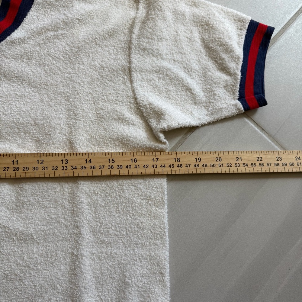 Vntg 70s Terry Cloth V-Neck Shirt Retro Athletic Stripe Tee USA Cotton M 38-40 - Picture 5 of 7